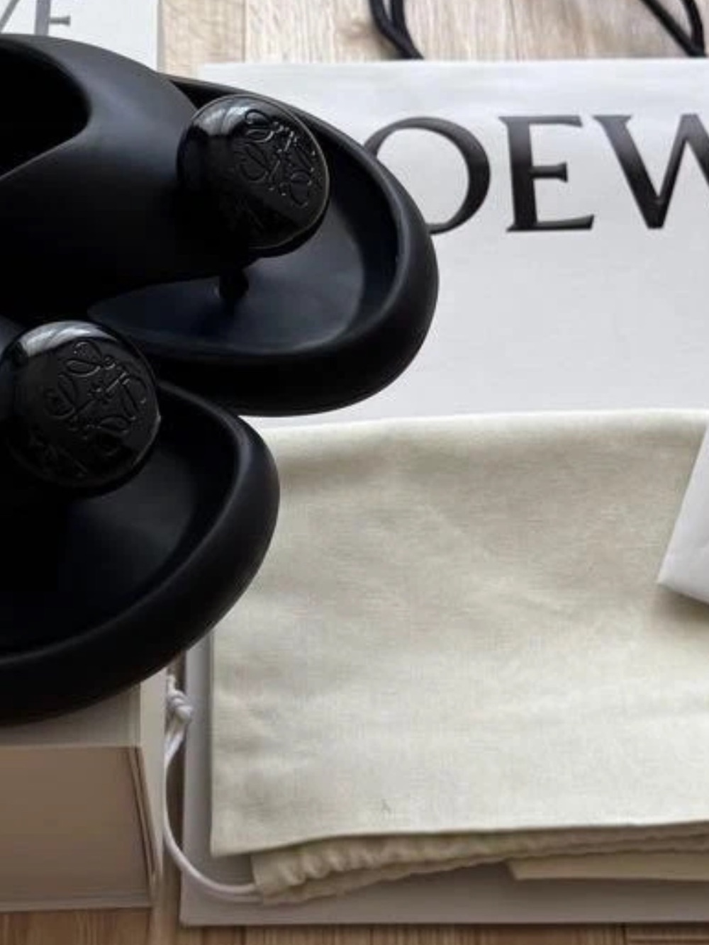 Loewe Black Anagram Rubber Thong Sandals